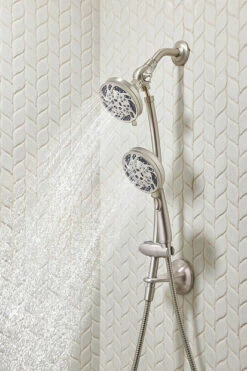 Renewal Spot Resist Brushed Nickel Five-Function 4 1/2" Diameter Standard Spray Head With Handheld Shower 28 Renewal Spot Resist Brushed Nickel Five-Function 4 1/2" Diameter Standard Spray Head With Handheld Shower -Hot Sale Moen Store 26035SRN CloseUp5.tif