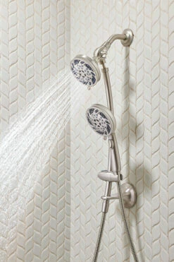 Renewal Spot Resist Brushed Nickel Five-Function 4 1/2" Diameter Standard Spray Head With Handheld Shower 31 Renewal Spot Resist Brushed Nickel Five-Function 4 1/2" Diameter Standard Spray Head With Handheld Shower -Hot Sale Moen Store 26035SRN CloseUp8.tif