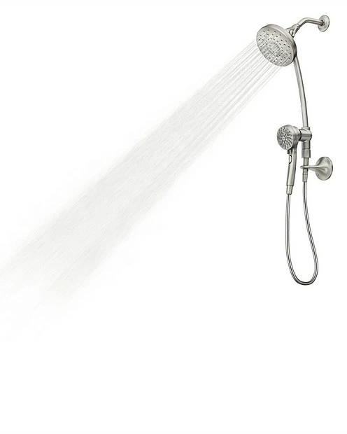Engage Spot Resist Brushed Nickel Six-Function 6-1/2" Diameter Spray Head Standard With Handshower 3 Engage Spot Resist Brushed Nickel Six-Function 6-1/2" Diameter Spray Head Standard With Handshower