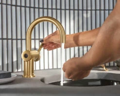 Cia Brushed Gold One-handle High Arc Bathroom Faucet -Hot Sale Moen Store 6221ewbg lifestyle1.tif
