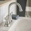 Brecklyn Spot Resist Brushed Nickel Two-Handle High Arc Bathroom Faucet -Hot Sale Moen Store 84162SRN CloseUp2a.tif