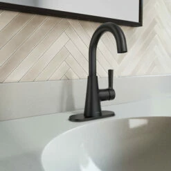 Mikah Matte Black One-handle High Arc Bathroom Faucet 21 Mikah Matte Black One-handle High Arc Bathroom Faucet -Hot Sale Moen Store 84310BL Set2.tif