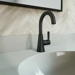 Mikah Matte Black One-handle High Arc Bathroom Faucet 20 Mikah Matte Black One-handle High Arc Bathroom Faucet -Hot Sale Moen Store 84310BL glam3.tif