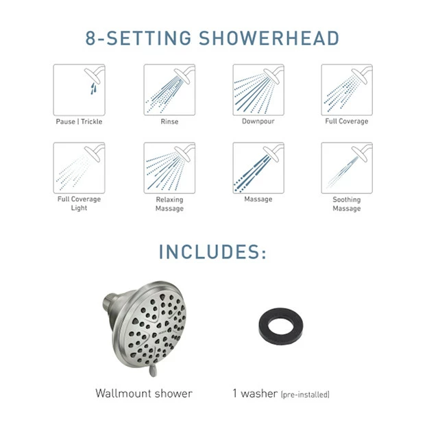 Spot Resist Brushed Nickel Eight-function 4" Diameter Spray Head Wallmount 9 Spot Resist Brushed Nickel Eight-function 4" Diameter Spray Head Wallmount - Image 7