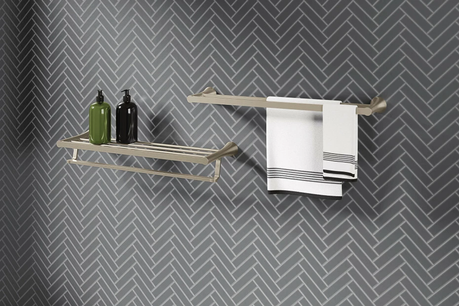 Mikah Brushed Nickel Towel Shelf 3 Mikah Brushed Nickel Towel Shelf
