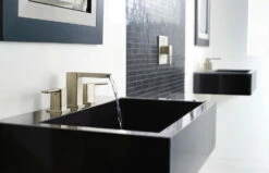 90 Degree Chrome Two-Handle Low Arc Bathroom Faucet