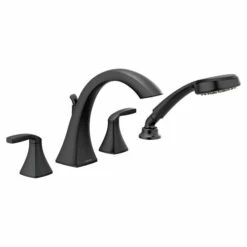 Voss Matte Black Two-handle High Arc Roman Tub Faucet Includes Hand Shower