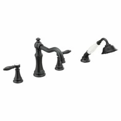 Weymouth Matte Black Two-Handle Diverter Roman Tub Faucet Including Handheld Shower