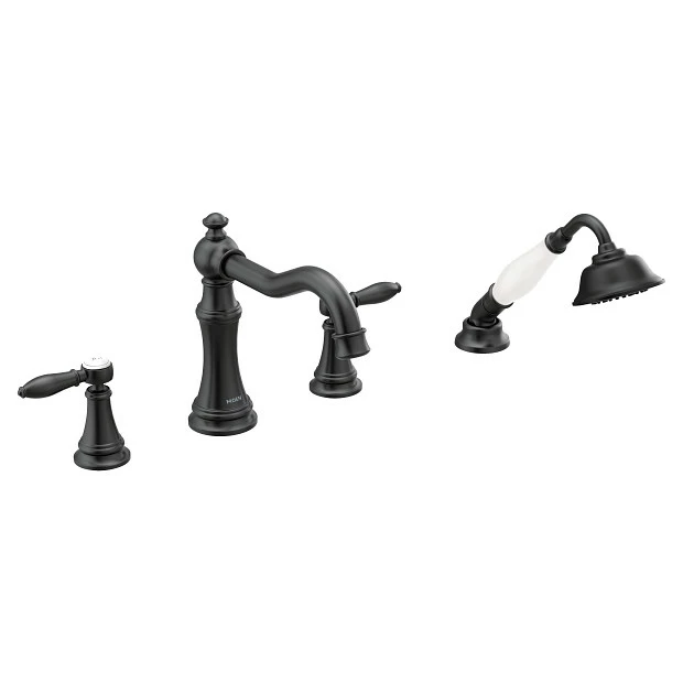 Weymouth Matte Black Two-Handle Diverter Roman Tub Faucet Including Handheld Shower 3 Weymouth Matte Black Two-Handle Diverter Roman Tub Faucet Including Handheld Shower