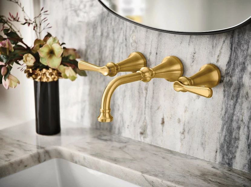 Colinet Brushed Gold Two-handle Wall Mount Bathroom Faucet 4 Colinet Brushed Gold Two-handle Wall Mount Bathroom Faucet - Image 2