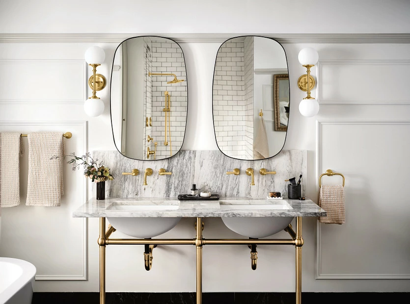 Colinet Brushed Gold Two-handle Wall Mount Bathroom Faucet 3 Colinet Brushed Gold Two-handle Wall Mount Bathroom Faucet