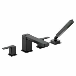 90 Degree Matte Black Two-handle High Arc Roman Tub Faucet Includes Hand Shower